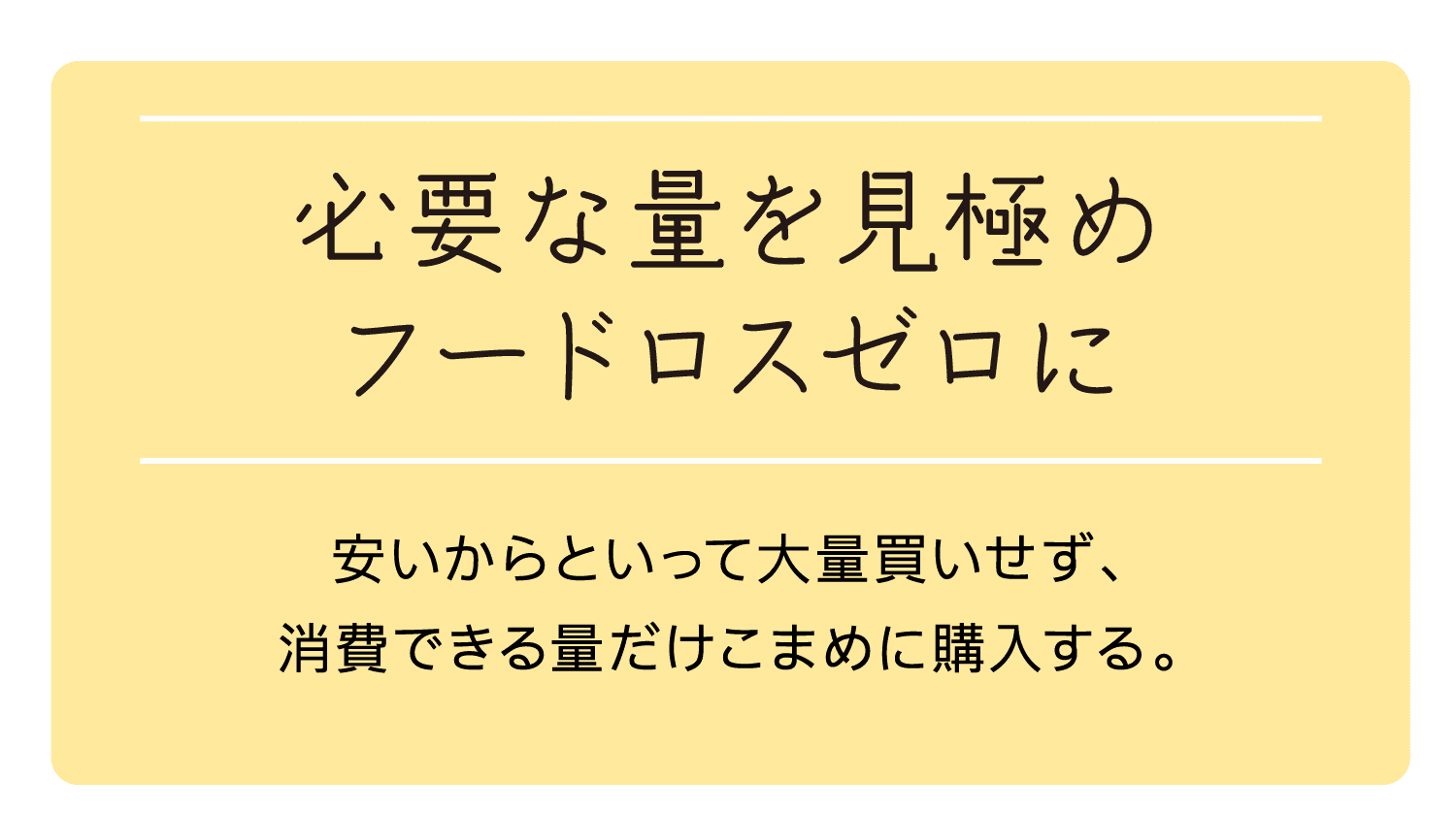 必要な量を見極めフードロスゼロに｜安いからといって大量買いせず、消費できる量だけこまめに購入する。